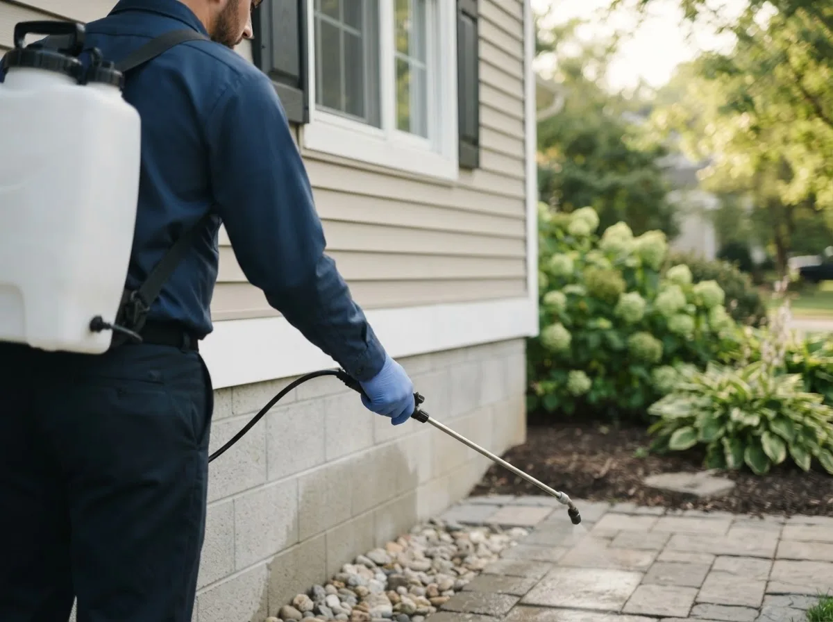 Pest control technician inspecting a home in Victoria, MN